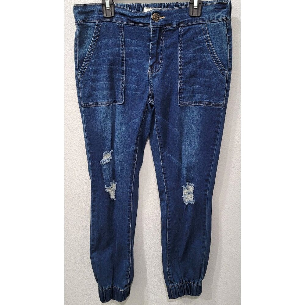 Womens GOGO Jeans USA Denim Joggers Destructed & Elastic Waist Size 9